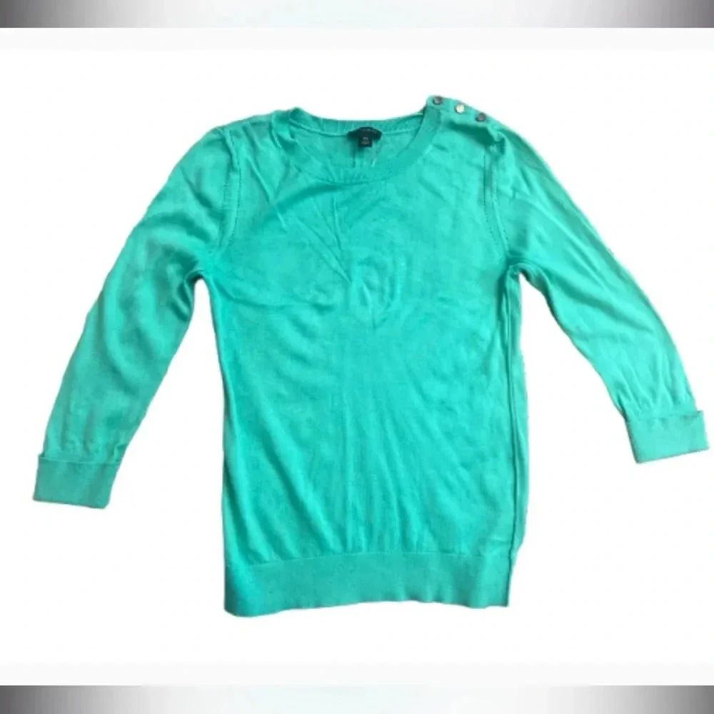 ANN TAYLOR‎ SWEATER TOP TEAL GREEN 3/4 SLEEVES STRETCH SCOOP NECK SIZE XS
